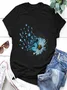 Vintage Short Sleeve Statement Daisy Printed Crew Neck Plus Size Casual Tops