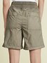 Army Green Cotton-Blend Plain Casual Shorts
