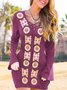 Vintage Boho Geometric Floral Embroidered Plus Size Long Sleeve V Neck Casual Knitting Dress