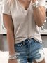 Apricot Casual V Neck Patchwork T-shirt