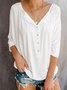 Casual V-Neck 3/4 Sleeve Solid Plus Size Tops