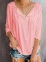 Casual V-Neck 3/4 Sleeve Solid Plus Size Tops
