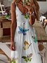 White Printed Sleeveless V Neck Knitting Dress