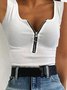 White Zipper Club Party Daily Casual Solid Sexy U-Neck Sheath Tanks & Camis
