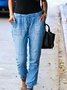 Blue Cotton Casual Drawstring Patchwork Jeans