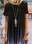 Vintage Short Sleeve Statement Ombre Lace Crew Neck Plus Size Casual Knitting Dress