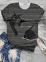 Cat Pattern Short Sleeve Striped Shirts & Tops