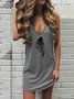 Gray Casual Holiday Daily Leaves Sleeveless Dresses