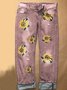 Casual Plus Size Women S-3XL Sunflower Embroidery Jeans