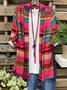 Rose Red Long Sleeve Cotton Stripes Shift Cardigan