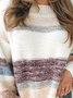 Vintage Striped Plus Size Long Sleeve Crew Neck Casual Sweater