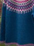 Blue Cotton Color-Block Crew Neck Long Sleeve Sweater