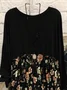 Long Sleeve Cotton-Blend Floral-Print Casual Tunic T-Shirt