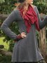 Gray Crew Neck Solid Cotton-Blend Long Sleeve Knitting Dress