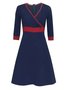 Vintage Long Sleeve Polka Dots Printed V Neck Plus Size Casual Knitting Dress
