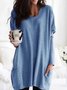 Casual Plus Size Pockets Long Sleeve Solid Tops