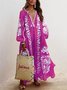Women Printed Boho Casual Dress V Neck Holiday Maxi Dresses