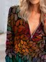 Floral Knitted Long Sleeve Floral-Print Tops
