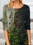 Crew Neck Floral-Print Long Sleeve Floral Tops