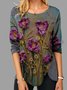 Round Neck Casual Floral Shirts & Tops