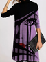 Casual Printed Polyester Fibre Long Sleeve Knitting Dress