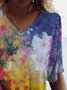 Floral Vacation V Neck Cotton-Blend T-shirt