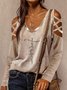 Floral-Print Crew Neck Long Sleeve Polyester Cotton Tops
