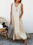 Linen Sleeveless Pockets A-Line Summer Weaving Dress