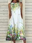 Sleeveless Elegant Crew Neck Floral-Print Weaving Dress