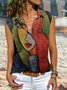 People  Sleeveless  Printed  Polyester  Shirt Collar  Vintage  Summer  Multicolor Top