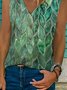 Geometric  Sleeveless  Printed  Cotton-blend  V neck  Vintage  Summer  Green Top