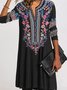 Vintage Geometric Floral Printed Plus Size Long Sleeves Casual Knitting Dress
