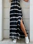 Black Ombre/tie-Dye Printed Slit V neck Holiday Daily Casual Sleeveless Shift Knitting Dress