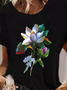 Floral Short Sleeve Scoop Neckline Elegant T-shirt