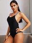 Solid Color Open Back Cross-strap One-piece Swimsuit