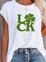 Cotton-Blend Casual Shamrock Crew Neck T-shirt