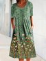 Plus Size Vintage Boho Short Sleeve Shift Floral Casual Weaving Dress