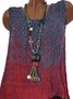 Paisley Sleeveless  Printed  Polyester  Crew Neck Vintage  Summer Red Top
