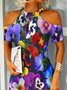Floral-Print A-Line Short Sleeve Knitting Dress