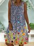 Plus Size Vintage Boho Holiday Floral Sleeveless Casual Holiday Weaving Dress