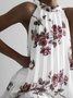Floral Sleeveless  Printed Polyester  Halter Off Shoulder Cold Shoulder Sexy  Summer  White Dress