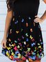 Vintage Butterflies Printed Statement Plus Size Sleeveless Crew Neck Casual Knitting Dress