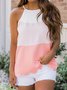 Striped Sleeveless  Printed  Polyester Spaghetti  Casual  Summer  Pink Top