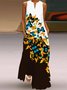 Vintage Butterflies Floral Printed Color-block Sleeveless Plus Size Casual Weaving Dress