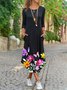 Plus Size Vintage Boho Holiday Floral Casual Crew Neck Holiday Knitting Dress