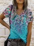 Floral-Print Short Sleeve Crew Neck Holiday T-shirt