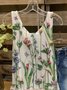 Floral  Sleeveless Printed Cotton-blend Crew Neck  Sweet  Summer  White Top