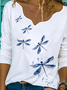 White Printed V Neck Casual Long Sleeve Shift Tops