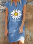 Short Sleeve Denim Floral-Print Floral Dress