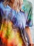 Casual Short Sleeve Ombre/tie-Dye T-shirt